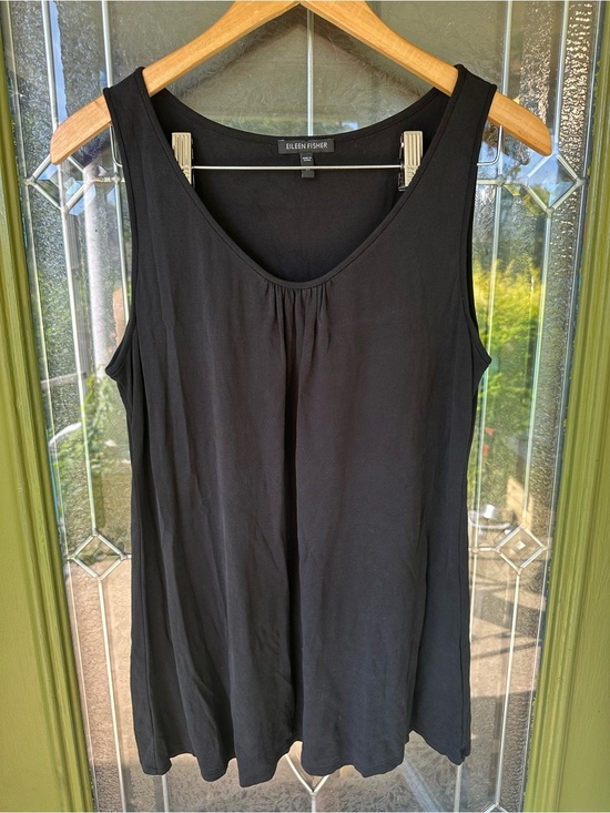 Eileen Fisher Tops - Eileen fisher medium black silk tank flowy pleated accent layering boho minimal